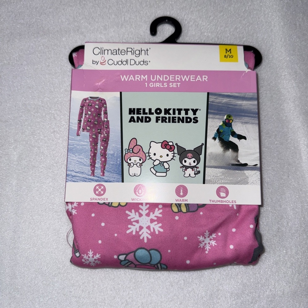 Girls Cuddl Duds Hello Kitty Thermal Underwear Set Pink Size M 8/10 NEW W TAGS